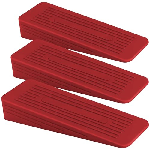AFFIXERS Door Stop | Door Stoppers for Floor Anti-Skid, Durable, and Heavy Duty Rubber Door Stops | Ideal for All Types of Surfaces | Door Wedges Indoors (Red, Pack of 3)