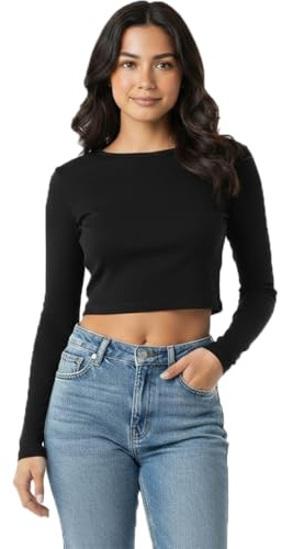Women’s Long Sleeve Crop Top Round Neck Slim Fit Basic Shirt – Stretchy Casual Cropped Tee for Yoga, Gym, Streetwear & Everyday Wear UK 8-14