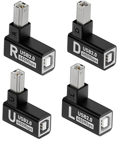 CY Adaptador 4 unids/Lote USB 2.0 Tipo B Adaptador de extensión Macho a Hembra Carcasa de aleación de 90 Grados en ángulo Vertical Horizontal para escáner de Impresora