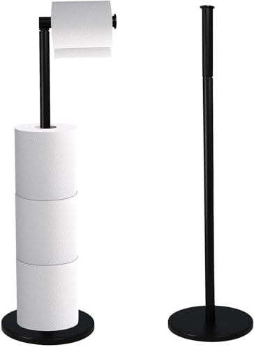 Crystals Stainless Steel Free Standing Toilet Roll Holder + Paper Stand, Toilet Roll Storage Dispenser with Matt Black Finish