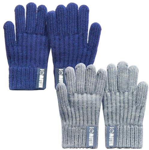 BSITSSS 2 Paar Handschuhe Kinder, Strickhandschuhe Kinder, Kinderhandschuhe Winter, Winterhandschuhe Kinder, Warme Handschuhe Kinder, Vollfinger Handschuhe für Jungen Mädchen