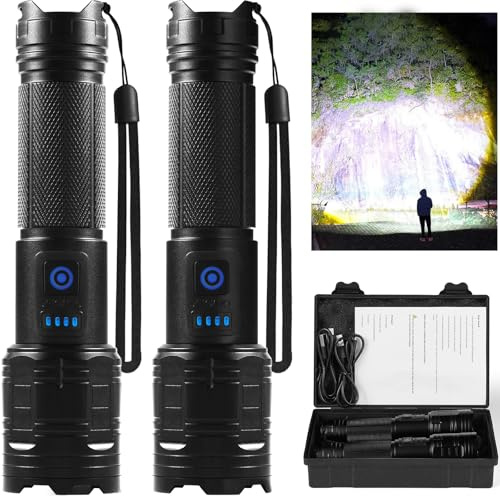 TIMSUMR Rechargeable Flashlights 90,000 High Lumen, 2 Pack Super Bright LED Flashlight with 5 Modes, High Powered Flash Light for Home, Camping, Outdoor