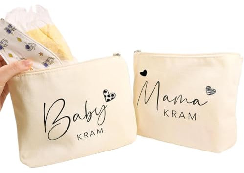 2 Pièces Petite Pochette Maquillage, Cadeaux de Fête Prénatale pour maman, Trousse de Toilette Femme, Tissu Sac à Stockage à Glissière Portables, Cadeau de naissance, Cadeaux pour bébé