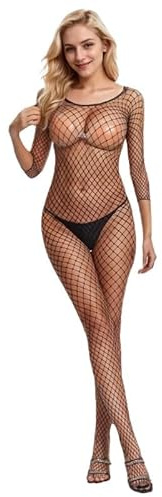 Gliterra Fishnet Bodysuit Women, Bodystocking Sexy Reizwäsche, Catsuit Ouvert für Frauen, Erotische Outfit für Damen für Sex mit Unten Offen, Unterwäsche für Frau(Schwarz)
