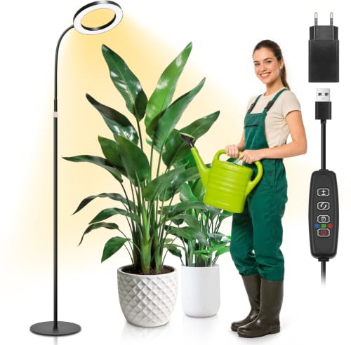 Acelane LED-växtlampa, fullspektrum odlingslampa med stativ, 3 ljuslägen med timer 3/9/12 timmar, 80-160cm höjdjusterbar, för inomhusväxter och stora växter