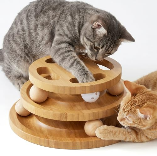 ZOMISIA Katzenspielzeug mit Puzzle, Holz Interaktives Katzen Spielzeug mit Ball Track Roller Für Indoor Katze Kitten Selbstbeschäftigung