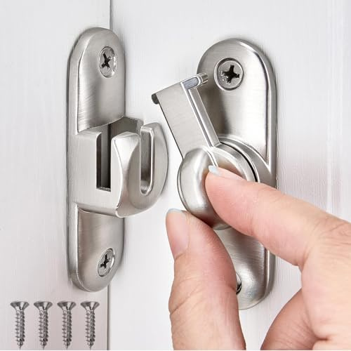 Litensh Verrou de porte de grange à angle droit en alliage de zinc 90/180 degrés pour porte de portail, serrure, quincaillerie pour jardin, salle de bain, armoire, fenêtre (argenté)