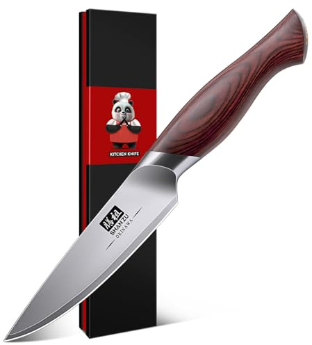 SHAN ZU Spelucchino 10cm, Coltello Giapponese per Frutta e Verdura, Coltelli da Cucina con 10cr15mov Acciaio Inossidabile ad Alto Contenuto di Carbonio Affilata e Manico Ergonomico in Legno Pakka