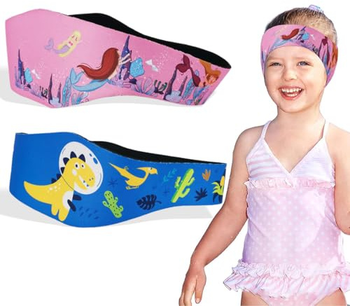 2 Pieza Diadema de Natación Impermeable, Banda de Oreja de Natación, Banda Cabeza Ajustable Antideslizante Protección Orejas Cabello Fijación para Piscina Lago Playa Niños Adultos