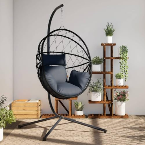 Genérico Silla Colgante Huevo con Soporte ratán y Acero Antracita,Casa y jardín,Jardín,Artículos de Exterior,Balancines de jardín,4007402
