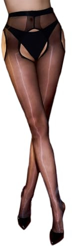 Eauptffy Medias sexy para mujer, abiertas en la entrepierna, medias brillantes, sexi, aceitosas, medias finas con cintura alta, ultrafinas, transparentes, monocromáticas, transparentes