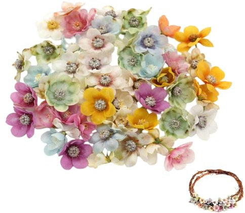 Elenviorina 50pcs Artificial Daisy Flower Heads – Multicolour Mini Silk Flowers for DIY Crafts, Wreaths, Weddings & Cake Decorations – Small Fake Flowers for Crafting, Party and Home Decor