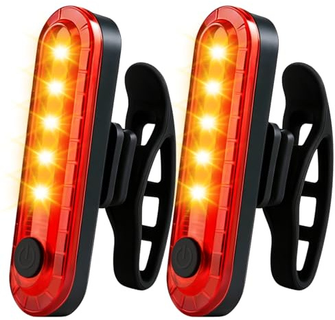 Oumida Luz Trasera Bicicleta 120 Lúmenes 4 Modos USB C Recargable, IPX5 Impermeable, 2PCS LED Luz Trasera Rojas Recargable para Bici Carretera, MTB y Patinetes de Noche Máxima Seguridad de Ciclismo