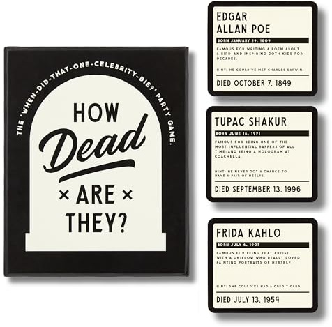 Brass Monkey How Dead are They – Party Game with 350 Game Card Prompts and Trivia Facts to Figure Out When Celebrities Died, 2+ Players