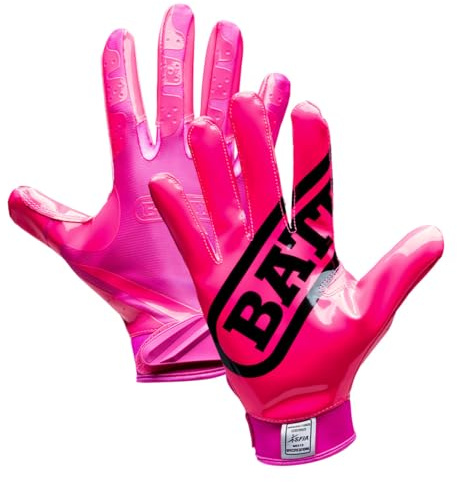 Battle Sports Double Threat Wide Receiver - Adult and Youth Football Gloves - Ultra Stick Gloves - Adult Small, Pink