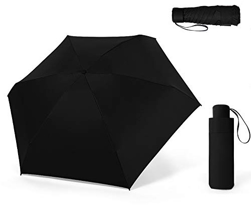 ZOCONE Mini Ombrello da Viaggio Ultraleggero Portatile Compatto Pieghevole, 99% UV Resistenza & 100% Impermeabile (Nero)