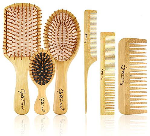 BestFire 6 in 1 Hair Brush Set for Men & Women: Bamboo Bristle Hairbrush, Tail Comb, Double Head Comb, 3 Air Cushion Massage Brushes for Scalp Massaging