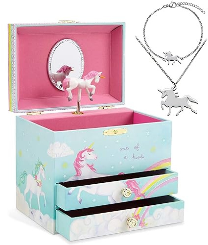 Jewelkeeper Unicorn Music Box & Little Girls Jewellery Set - 3 Unicorn Gifts for The Princess