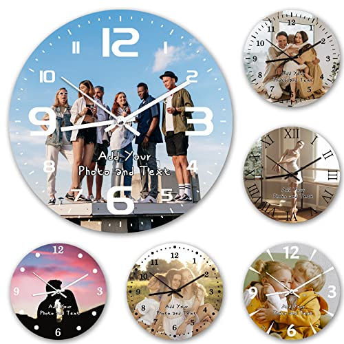 ＨＡＯＡＮＧＺＨＥ Personalisierte Runde Fotouhr, Benutzerdefinierte Wanduhr mit Foto Text, leise Wanduhr, Jahrestag/Geburtstag Dekorative Geschenk, Geschenk für Mama Papa Freunde & Familie