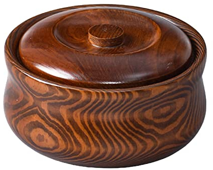 Folpus Cuenco de Madera Cuenco para Mezclar ensaladas Cuenco Redondo Multiusos Durable con Tapas Cuenco para Servir, 16 cm x 7,5 cm