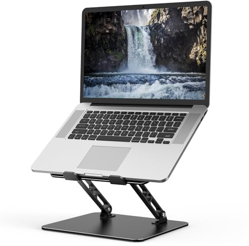 Gogoonike Adjustable Laptop Stand for Desk, Metal Foldable Laptop Riser Holder, Portable Desktop Book Stands, Ventilated Cooling Computer Notebook Stand Compatible with 10-15.6” Laptops