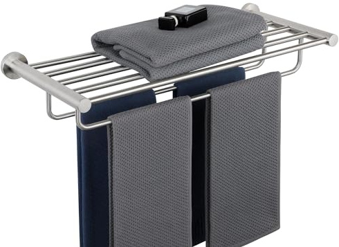 SAYAYO Toalleros de Baño Toallero Doble Barra de Toalla Cepillado Pared Estante de Almacenamiento, Accesorios Baño Acero Inoxidable Colgador Trapos Cocina para Baño y Cocina 60CM, EGKN2308-600-LS