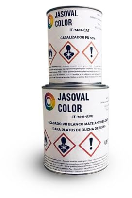 Jasoval Color Pintura Plato Ducha Resina Antideslizante Gris Antracita, Kit Reparacion Plato Ducha Resina, Pintura Antideslizante (1 kg Poliuretano + 0,5 L Catalizador)
