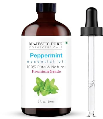 Majestic Pure Huile essentielle de menthe poivrée avec pipette en verre – 60 ml – 100% pure et naturelle – Huile essentielle de qualité supérieure pour diffuseurs, fabrication de savons et de bougies