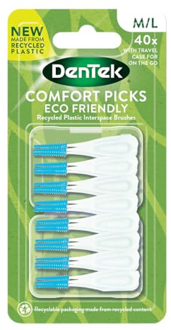 DenTek Eco-Friendly Interdental Comfort Picks, Medium/Large, 40 Pack | For Removing Food and Plaque Between Teeth