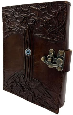 Handgefertigtes Leder-Grimoire-Tagebuch – Zauberbuch der Schatten für Hexerei, Wicca, Hexen-Tagebuch & Notizbuch – Vintage Blanko-Tagebuch für Zaubersprüche und Ritualnotizen, 17 x 12 cm (Baum mit