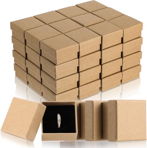 SynHHergyx 48 Pack Ring Box Jewelry Gift Boxes 2x2x1.2 Inch Small Boxes Square Cardboard Jewelry Box with Foam Mini Earring Packing Box for Ring and Earring