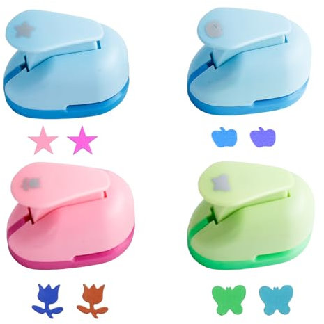 XHYASD Stanzer Kinder Set 4 Stück, Motivstanzer für Kinder, Ausstanzer Papier Basteln, Motivlocher Scrapbooking DIY, Papierstanzer Set für Fotoalbum Karten Handwerk 10mm