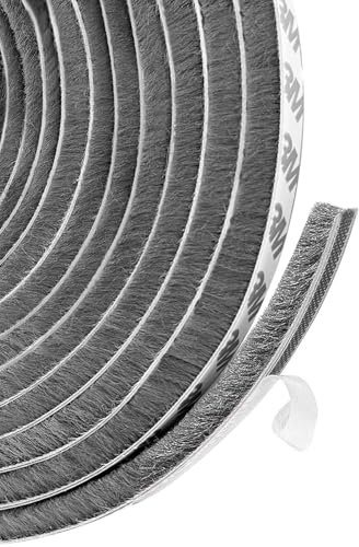 Draft Excluder for Doors, Draught Excluder for Windows, 5 Meters(L) x 9 mm(W) x 5mm(T) Self-Adhesive Brush Seal Strip Air Stopper for Door, Window- Grey