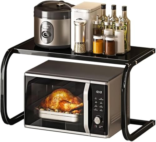 Scaffale per forno a microonde in acciaio inox, supporto da cucina a doppio strato, mensola per forno a microonde, soluzione salvaspazio per controsoffitto nero