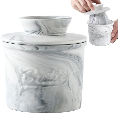Soporte para mantequilla de cerámica hecho a mano Crock – Mantequilla | Plato de mantequilla francés con tapa para mantequillas extendibles | Decorativo recipiente de cerámica Jar Crock, rústica casa