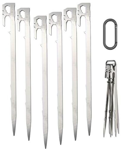 Estacas para Tienda De Campaña - Acero Inoxidable Resistente 6PCS | Clavijas Reforzadas para Tienda De Campaña con Cabeza De Clavo | Estacas De Tierra con Fuertes Vientos para Acampar, Dosel, Patio