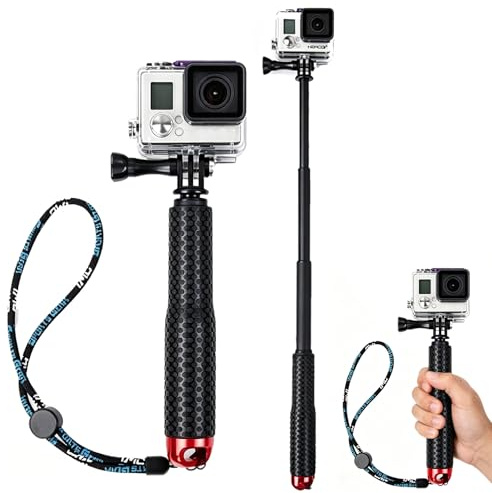 Perche Selfie Télescopique Étanche 49 Cm (Rétractable 18 Cm), Perche Telescopique pour GoPro Hero 13/12/11/10/9/8, DJI Osmo Action/Pocket 3, Insta360, AKASO, Aluminium, Poignée Antidérapante, Filetag