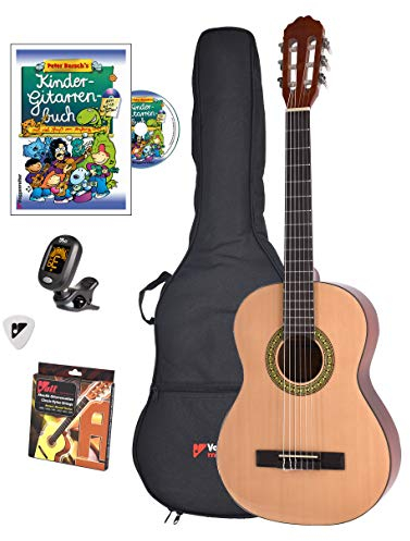 Voggy’s Kindergitarren-Set ¾ - Gitarre für Kinder ab 8 Jahren im Komplettset mit Zubehör auch geeignet für Anfänger, natur