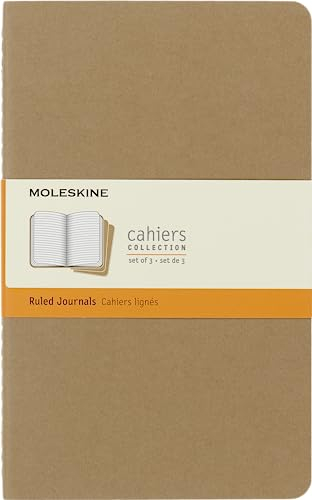 Moleskine S04983 Cahier Notebook- Set of 3- Ruled- Large- Kraft, (QP416), Kraft Brown, 5 x 8.25