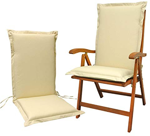 Indoba IND-70452-AUHL-2 2 x Sitzauflage Hochlehner Premium, extra Dicke Polsterauflage mit Reißverschluss, 120 x 50 x 9 cm, Beige