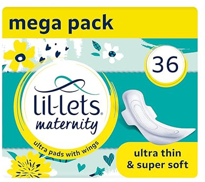 Lil-Lets Maternity Ultra Thin Long Pads with Wings, Perfect for 3+ Weeks Post Birth, 12 Count (Pack of 3)