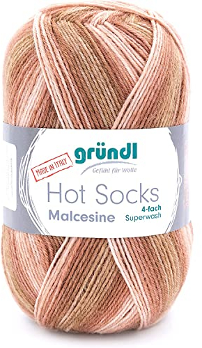 Gründl Hot Socks Malcesine (Sockenwolle aus 75% Schurwolle (superwash) und 25% Polyamid, Made in Italy, 4-fach Sockengarn, 100 g / 420 m, Nadelstärke: 2,5 mm - 3 mm, 1 x 100 g), kamel multicolor