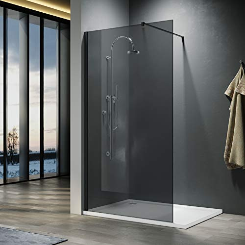 ELEGANT Walk in Shower Enclosure 8mm Dark Grey Glass Cubicles 1200mm | Easy Clean Safety Glass, Wet Room Shower Screen, Bath Screen, 304 StainlessSteel Support Bar, Easy to Install