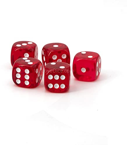 XL Würfel (20mm) in rot transparent/weiße Punkte - Made in Germany - WeLoveBeads - 5 Stück