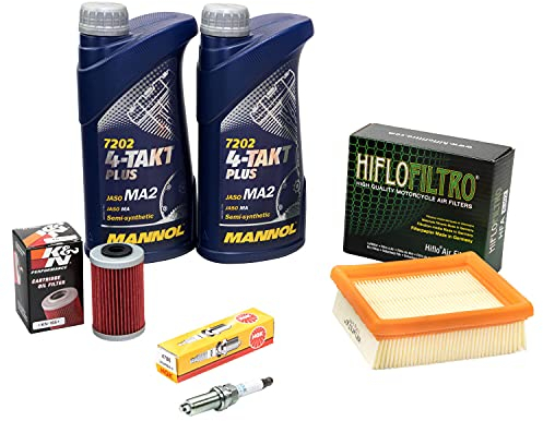 Wartungspaket Öl 2L + Luftfilter + Ölfilter + Zündkerze für KT M Duke 125 Duke 200 Duke 390 Baujahr 2011-2014