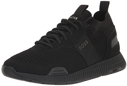 BOSS Herren Mesh Mix Running Sneakers Sneaker, Schwarzes Öl, 44 EU