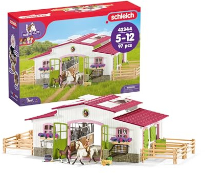 SCHLEICH Horse Club | Reiterhof mit Reiterin und Pferden 42344 | Set aus Stall, Mädchenfigur, 2 Pferden & Zubehör | Geschenk für Kinder | Spielzeug ab 5 Jahren | 97 Teile | exklusiv bei Amazon
