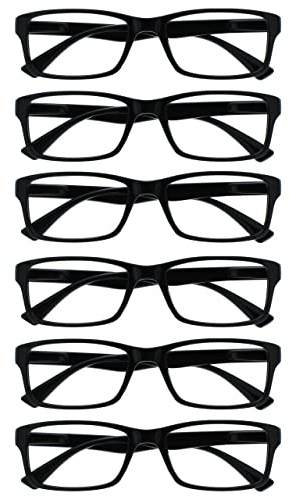 OPULIZE Pep Lunettes de lecture 6 Pack Classic Everyday Rectangular Frame Scratch Resistant Spring Hinges Black Mens Womens RRRRR92-1 +3.50
