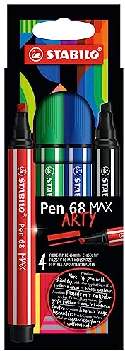 STABILO - Premium-Filzstift mit dicker Keilspitze - Pen 68 MAX - ARTY - 4er Pack - 4