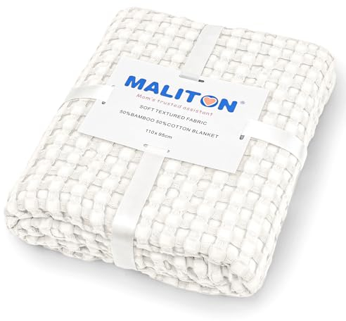 Maliton Musselin Decke Baby 110 x 95cm, Superweich Baby Bambus Baumwolle Schlafdecken, Musselin Schlafdecken für Kleinkinder Mädchen Junge, Ivory